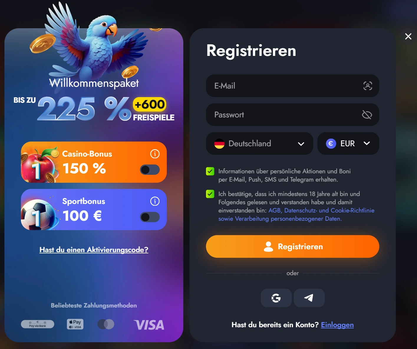 Anmeldung bei Martin Casino - Schritt für Schritt